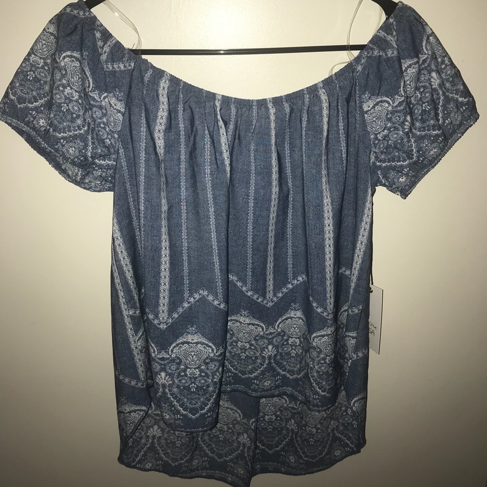 Off the shoulder blue top